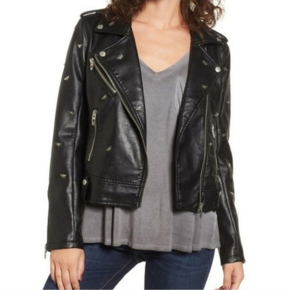 Blank NYC Black Dragonfly Vegan Leather Moto Jacket Size XS - Picture 1 of 9